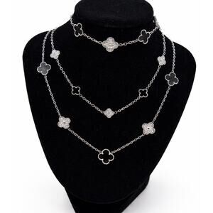 Black Silver Clover Jewelry Set – Necklace, Bracelet & Anklet - Stunning